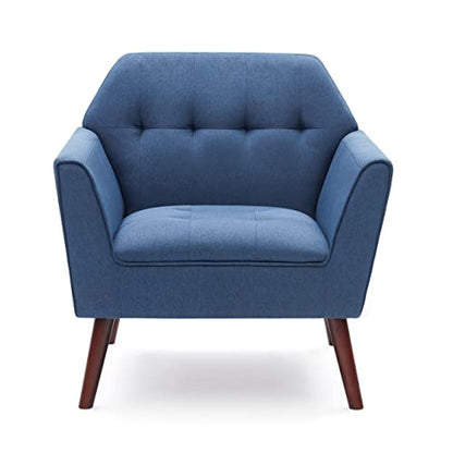 Accent Chairs for Bedroom, Midcentury Modern Living Room Accent Arm Chair, Linen Fabric Comfy Reading Chair, Tufted Sofa Chair, Blue