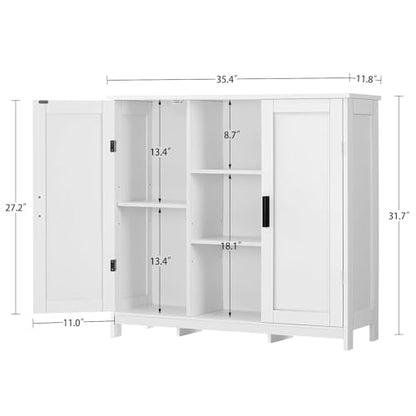Storage Cabinet with 2 Doors and 4 Storage Shelves, Credenza Buffet Cabinet, Bathroom Cabinet for Living Room, Entryway, Home Office, White