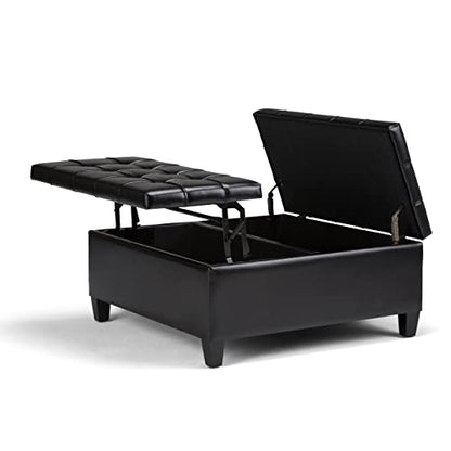 Harrison Coffee Table Storage Ottoman - 36 inch Wide Upholstered Vegan Leather Square Lift-Top Ottoman in Midnight Black, Transitional Ottoman for Living Room with Hidden Storage