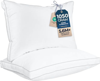 Gusset Bed Pillow, Hotel Pillows Queen Size Set of 2, White, view 2