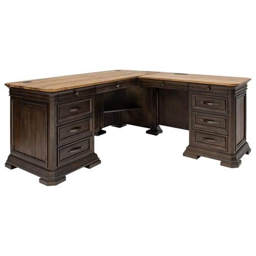 Executive L-Desk & Return, 68 x 72 x 30 in, Solid Wood Plank Top, Brown Finish, view 4