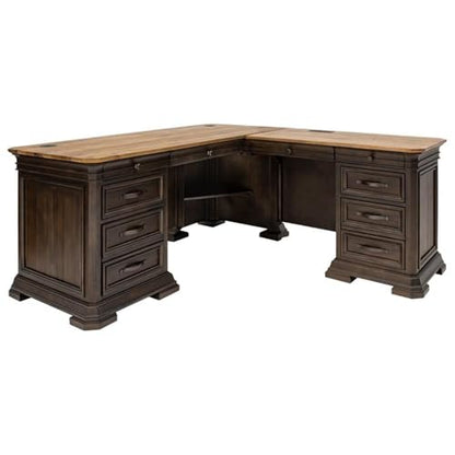 Executive L-Desk & Return, 68 x 72 x 30 in, Solid Wood Plank Top, Brown Finish, view 4