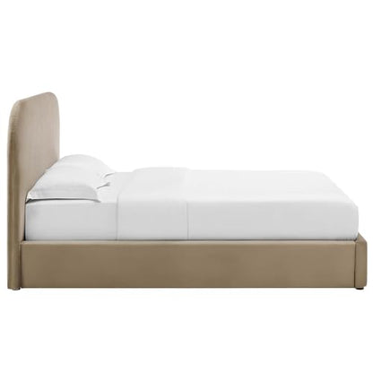 Keynote Modern Queen Bed Frame with Curve Shaped Headboard in Taupe, view 6