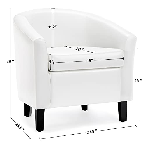 Yaheetech Barrel Chair, Faux Leather Accent Chair with Soft Padded and Sturdy Legs for Living Room/Bedroom/Study/Waiting Room, White