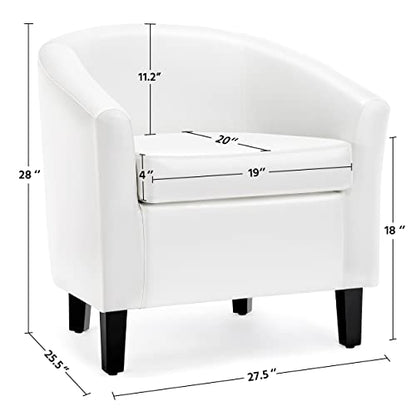 Yaheetech Barrel Chair, Faux Leather Accent Chair with Soft Padded and Sturdy Legs for Living Room/Bedroom/Study/Waiting Room, White