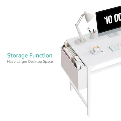 White Small Desk with Drawers, 40 Inch Computer Desk for Small Space Home Office, view 8