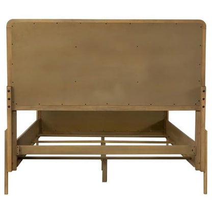 California King Panel Bed, Sand Wash Finish, Woven Rattan Cane Panels, Rubberwood and Metal Frame, Mid-Century Modern Style, Sturdy Bedroom Furniture, 56" H x 65.25" W x 90" D