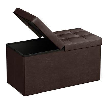 SONGMICS MAZIE Collection - 30 Inches Storage Ottoman Bench with Flipping Lid, Storage Chest Footstool, Load 660 lb, for Entryway, Living Room, Bedroom, Synthetic Leather, Brown ULSF45BR