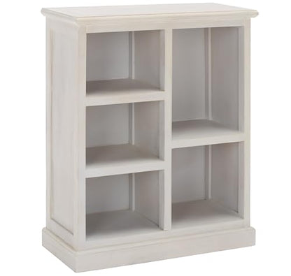 SAFAVIEH Furniture - Maralah 5-Shelf Storage Unit - White Washed - Solid Wood - Modern Geometric Design - Ideal for Living Room, Home Office, 25"W x 10.6"D x 30.1"H - Fully Assembled (AMH6634E)