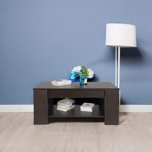 Modern Lift Top Coffee Table w/Hidden Compartment and Storage Shelves Pop-Up Storage Cocktail Table for Living Room Reception Room