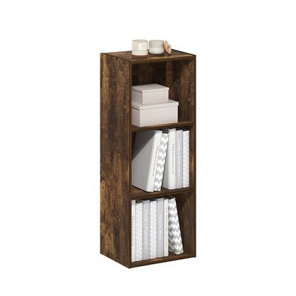 LUDER Book Shelf, 3-Cube Bookshelf, Bookcase with Open Shelves, 9.3 x 12 x 31.5, Easy Assembly, for Living Room, Bedroom, Home Office, Amber Pine