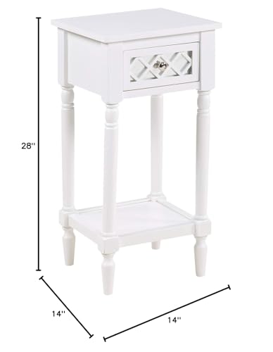 French Country Khloe Deluxe 1 Drawer Accent End Table 14" - Traditional Farmhouse Side Table with Mirrored Storage Drawer and Shelf for Living Room, White
