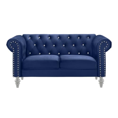 Chesterfield Velvet Sofa and Loveseat Set - 2 Piece Living Room Furniture Set Royal Blue