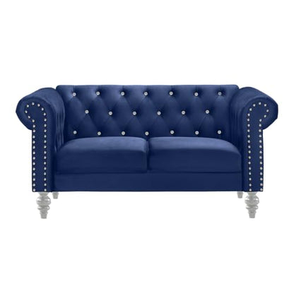 Chesterfield Velvet Sofa and Loveseat Set - 2 Piece Living Room Furniture Set Royal Blue