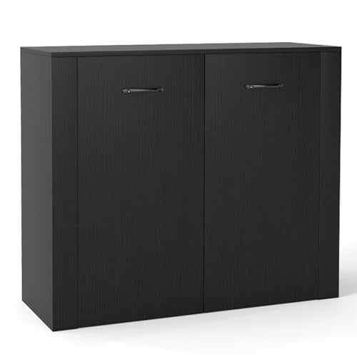 38-Inches Storage Cabinet, Sideboard with 2 Doors and 4 Cubic Shelves, Anti-Tipping Device, Sturdy Metal Hings, Credenza, Bathroom Cabinet for Living Room, Kitchen, Entryway, Black