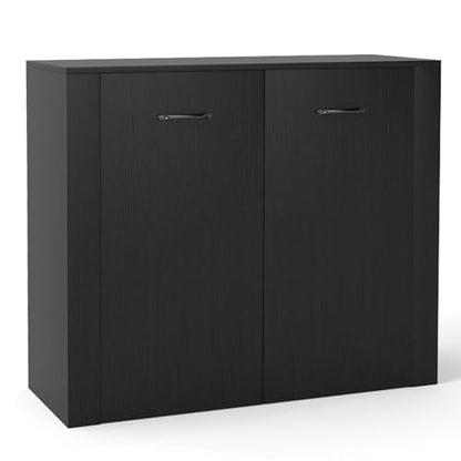 38-Inches Storage Cabinet, Sideboard with 2 Doors and 4 Cubic Shelves, Anti-Tipping Device, Sturdy Metal Hings, Credenza, Bathroom Cabinet for Living Room, Kitchen, Entryway, Black