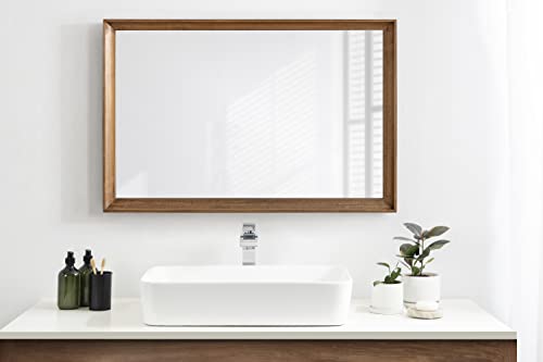 Hatherleigh Modern Farmhouse Rectangle Wooden Wall Mirror, 24 x 36, Rustic Brown, Decorative Wood Rectangular Mirror for Use in Bathroom, Entryway, or Bedroom