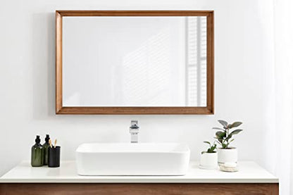 Hatherleigh Modern Farmhouse Rectangle Wooden Wall Mirror, 24 x 36, Rustic Brown, Decorative Wood Rectangular Mirror for Use in Bathroom, Entryway, or Bedroom