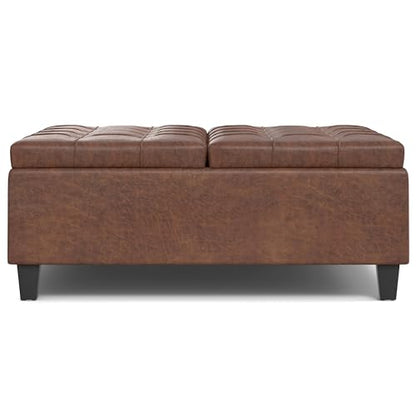 Harrison Large Coffee Table Storage Ottoman - 40 inch Wide Upholstered Vegan Leather Square Lift-Top Ottoman in Distressed Saddle Brown, Transitional Bench for Living Room with Sturdy Base