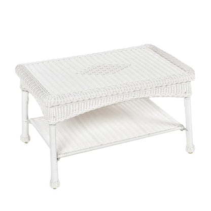 Jeco Carell Furniture Wicker Patio Furniture Coffee Table in White