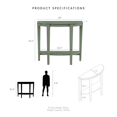 Payne Modern Half Moon Accent Console Table with Storage Shelf, Decorative Entryway Furniture for Living Room, Hallway, Entrance, Small Spaces, Sage Green