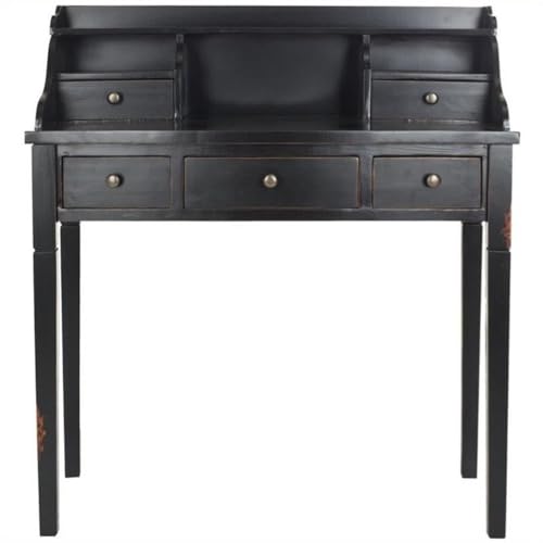 SAFAVIEH Furniture - Landon 5-Drawer Writing Desk - Black - Solid Wood - Classic Hutch Design - Ideal for Home Office, Living Room, Den, 36.2"W x 19.1"D x 40.5"H (AMH6516B)