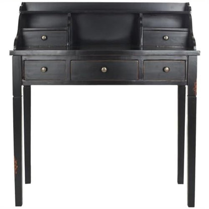 SAFAVIEH Furniture - Landon 5-Drawer Writing Desk - Black - Solid Wood - Classic Hutch Design - Ideal for Home Office, Living Room, Den, 36.2"W x 19.1"D x 40.5"H (AMH6516B)