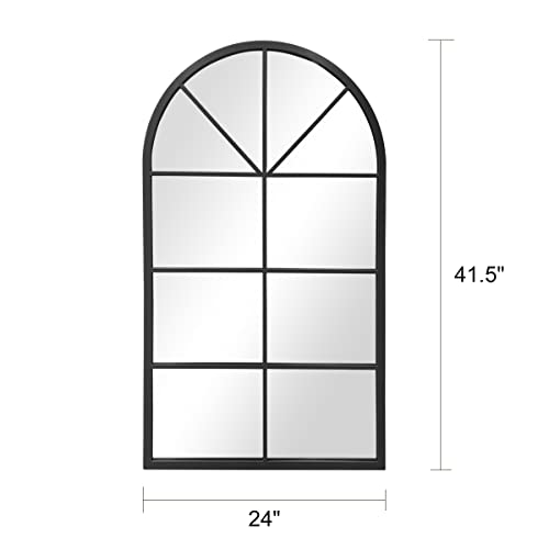 24"x42" Arched Wall Mirror, Arched Window Pane Decor Mirror, Black | Iron Frame, HD Shatter-Proof Glass, Farmhouse Style,Wall Mounted, Suitable for Bedroom, Living Room, Entryway, Cloakroom