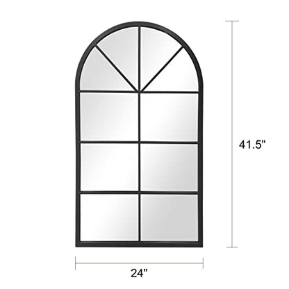 24"x42" Arched Wall Mirror, Arched Window Pane Decor Mirror, Black | Iron Frame, HD Shatter-Proof Glass, Farmhouse Style,Wall Mounted, Suitable for Bedroom, Living Room, Entryway, Cloakroom