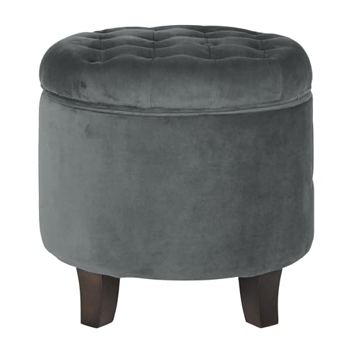 Home Decor | Upholstered Round Velvet Tufted Foot Rest Ottoman | Ottoman with Storage for Living Room & Bedroom | Decorative Home Furniture, Dark Gray Small