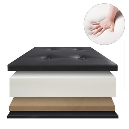 43 Inch Folding Storage Ottoman Bench 125L Hold up 700lbs Ottoman with Storage Chest Foam Seat Padded Foot Rest Stool Faux Leather Bedroom Bench with Storage Coffee Table Black