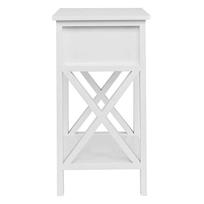 Bonnlo White End Side Table Nightstand Bedside Table with Drawer and Storage Shelf