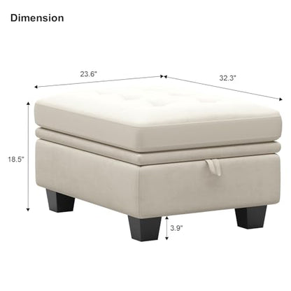 Small Storage Ottoman Module for Modular Sectional Sofa Beige