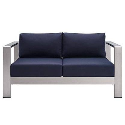 Shore Aluminum 3 Piece Outdoor Patio Furniture Set | Sturdy Anodized Frames | Sunbrella Cushions | Coffee Table, Loveseat, Sofa