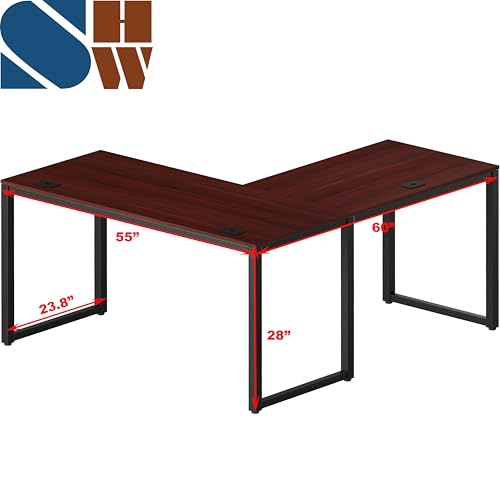 55 x 60 Inches Commercial-Grade L-Shape Corner Office Computer Desk, Cherry