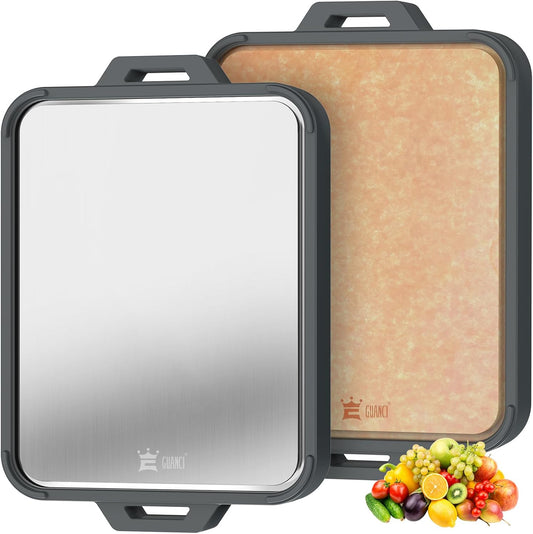 Titanium Cutting Board for Kitchen, Double Sided Pure Titanium and Wood Fiber Cutting Board with Juice Groove, Food Grade Material, for Chopping Meat/Vegetables/Fruit Dishwasher Safe 16"×11"
