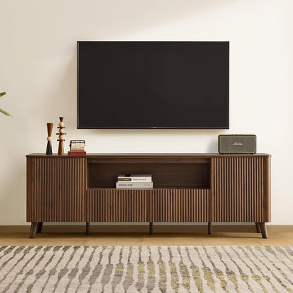 TV Stands for Living Room, Mid Century Modern TV Stand for 80 Inch TV with Storage, Drawers, Adjustable Shelves, Walnut