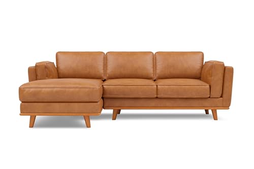Valencia Artisan Full Leather Sofa - Pure Full Italian Nappa Leather Couch, Solid Wood Accent, Ultimate Comfort (Cognac, Left Chaise Sectional)