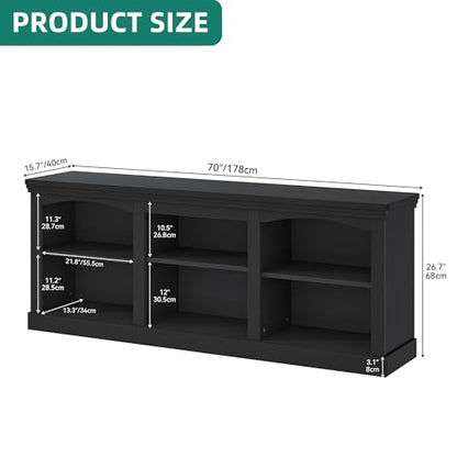 70" Farmhouse TV Stand with Storage for 75/80 Inch TVs, Black Oak, view 3