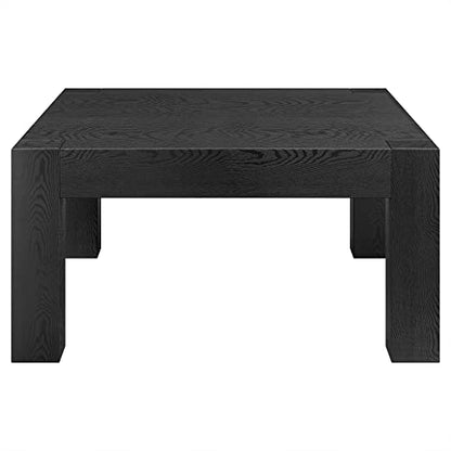 34" Square Coffee Table with Wood Top for Living Room, Family Room, Office, or Apartment, Natural Black
