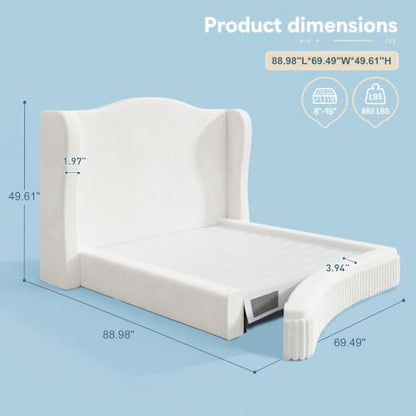 Queen Size Cloud Bed Frame with 49.61" Wingback Headboard, White, view 4