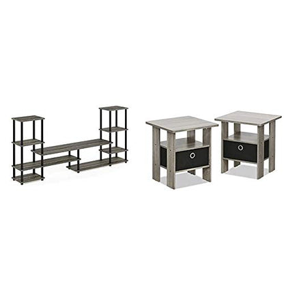 FURINNO Turn-N-Tube Grand Entertainment Center with End Tables, French Oak Grey/Black