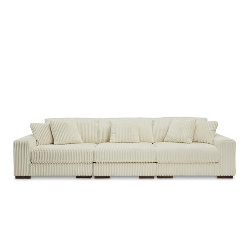 Signature Design by Ashley Lindyn 3-Piece Sectional Sofa, Deep Seat Couch, Comfy Textured Corduroy-Style Fabric, Reversible Cushions, Contemporary Living Room Furniture Set, Ivory White