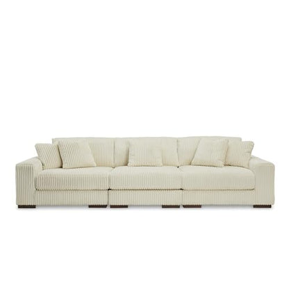 Signature Design by Ashley Lindyn 3-Piece Sectional Sofa, Deep Seat Couch, Comfy Textured Corduroy-Style Fabric, Reversible Cushions, Contemporary Living Room Furniture Set, Ivory White