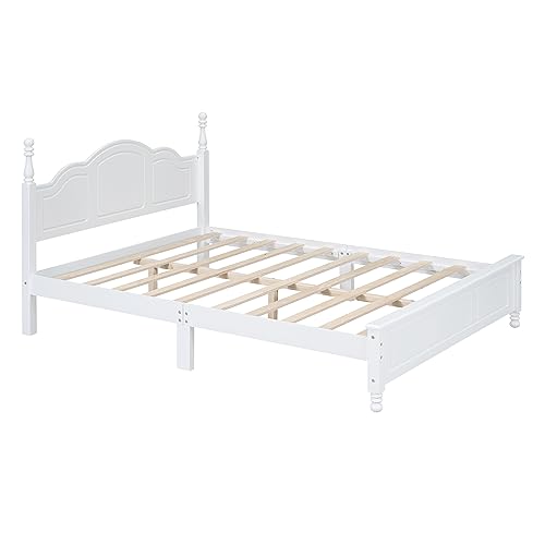 3 Pieces Bedroom Sets Queen Size Platform Bed with Headboard and Two Nightstand, Solid Wood Bedroom Furniture Sets for Boys Girls Kids Teens Adults - White