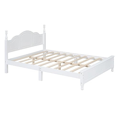 3 Pieces Bedroom Sets Queen Size Platform Bed with Headboard and Two Nightstand, Solid Wood Bedroom Furniture Sets for Boys Girls Kids Teens Adults - White