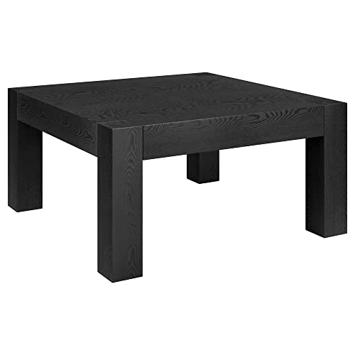 34" Square Coffee Table with Wood Top for Living Room, Family Room, Office, or Apartment, Natural Black