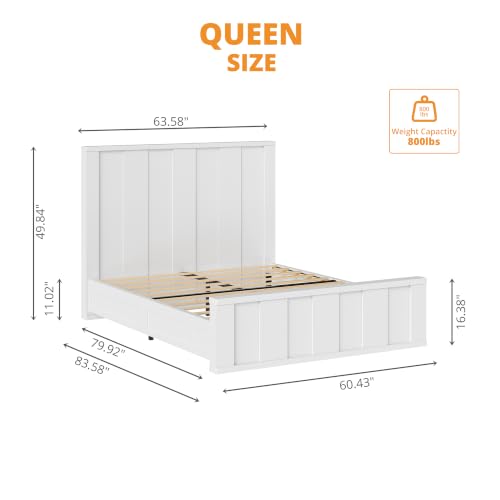 Queen Bed Frame with 50" Tall Headboard, Farmhouse Platform Bed, view 3