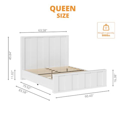 Queen Bed Frame with 50" Tall Headboard, Farmhouse Platform Bed, view 3