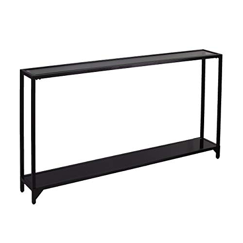 Bergen Narrow Metal Console Table, Dining Room With Open Concept Living Space Glam Style Powder-Coated Iron, Black